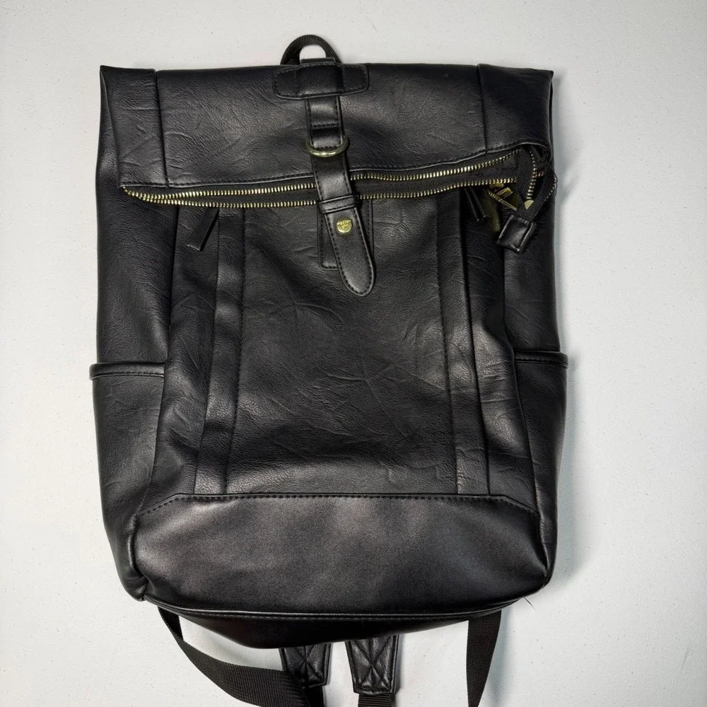 Madden Girl Backpack Faux Leather Foldover Flap Gold Hardware Sleek Urban
